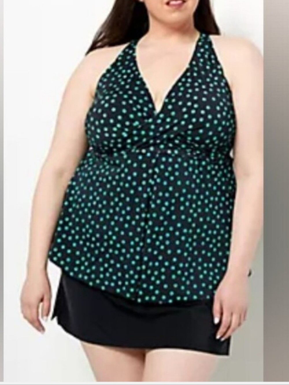Kim Gravel x Swimsuits For All Polka Tankini Swimdress Black Green 8